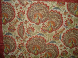 Pichwai of Morakuti or Varshakaal (Rainy Season) Divalgiri Roller-Printed on cotton,Made in Manchester England,for Indian Market.The mating dance of the Peacock Signals the onset of the Monsoons.Its for Temple Hanging in Gujarat  ...