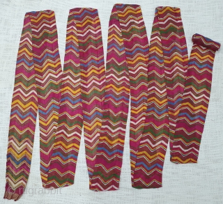 Muslin turban cloth tie-dyed in multiple colours in lahariya (wave) style, From Sekhawati District  Rajasthan. India. C.1900. Its size is near by 8 to 10 miters(20191031_135813).         