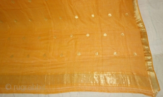 Fine Zari Dupatta with Check Design, Cotton with Real zari (Real Silver And Gold ) from Madhya Pradesh. India. c.1900. Good condition. Its size 195cmX245cm(DSC08302).
        