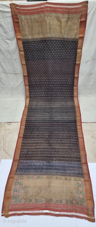 Paithani Shalu Saree Double Pallu (Pallov) indigo Blue (Black) Sari,Its characterised by borders of an oblique square design, and a two pallu design,It’s a Cotton and zari weave sari,  This type  ...