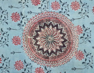 An Unusual And Rare Palampore Floral Chintz Kalamkari , Hand-Drawn Mordant-And Resist-Dyed Cotton, From Coromandel Coast South
C.1850-1875.Exported to the European Markets.
Its size is 142cmX292cm (20231031_135155).        