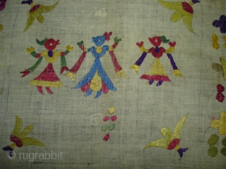 Chamba Rumal From Kangra Himachal Pradesh,India.Circa 1900.Showing the Dance of Krishna and gopis around the blue-bodied god Krishna draped in a yellow dhoti.Its size is 60cmx60cm(DSC03546 New).      