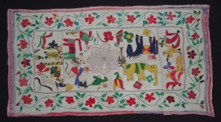 Folk Kantha Quilted and embroidered cotton kantha Probably From West Bengal(India) region,India.Its size is 53cmX98cm(DSC04072 New).
                 