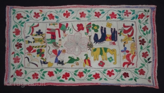 Folk Kantha Quilted and embroidered cotton kantha Probably From West Bengal(India) region,India.Its size is 53cmX98cm(DSC04072 New).
                 