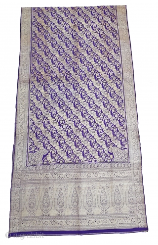 Pitambari Saree, Real Zari Silver threads with gold polish weaving on the silk,From Varanasi ,Uttar Pradesh, India. C.1900. Top condition.Its size 112cmX450cm(20191105_151148).           