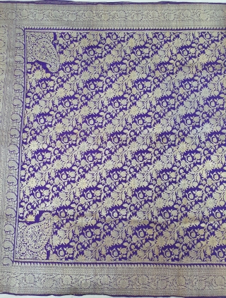 Pitambari Saree, Real Zari Silver threads with gold polish weaving on the silk,From Varanasi ,Uttar Pradesh, India. C.1900. Top condition.Its size 112cmX450cm(20191105_151148).           