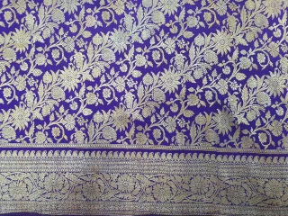 Pitambari Saree, Real Zari Silver threads with gold polish weaving on the silk,From Varanasi ,Uttar Pradesh, India. C.1900. Top condition.Its size 112cmX450cm(20191105_151148).           