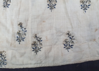 Mughal Floral Design Angarkha (Coat)fine Muslin Cotton without lining , probably used during the summer months, the fine Mughal Floral Design Pattern. From Uttar Pradesh. North-India. India.C.1900.Worn by Royal Nawab Muslims Family  ...