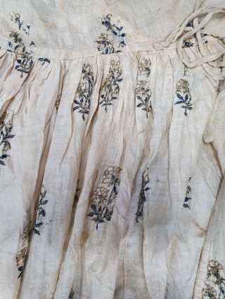 Mughal Floral Design Angarkha (Coat)fine Muslin Cotton without lining , probably used during the summer months, the fine Mughal Floral Design Pattern. From Uttar Pradesh. North-India. India.C.1900.Worn by Royal Nawab Muslims Family  ...