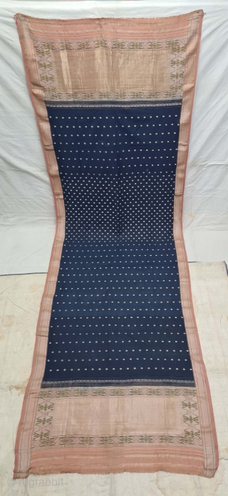 Paithani Shalu Saree Double Pallu (Pallov) indigo Blue Sari,Its characterised by borders of an oblique square design, and a two pallu design,It’s a Cotton and zari weave sari, with makers signature on  ...