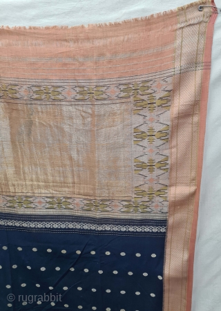 Paithani Shalu Saree Double Pallu (Pallov) indigo Blue Sari,Its characterised by borders of an oblique square design, and a two pallu design,It’s a Cotton and zari weave sari, with makers signature on  ...