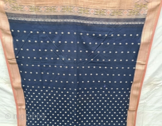 Paithani Shalu Saree Double Pallu (Pallov) indigo Blue Sari,Its characterised by borders of an oblique square design, and a two pallu design,It’s a Cotton and zari weave sari, with makers signature on  ...