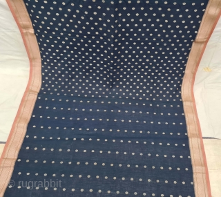 Paithani Shalu Saree Double Pallu (Pallov) indigo Blue Sari,Its characterised by borders of an oblique square design, and a two pallu design,It’s a Cotton and zari weave sari, with makers signature on  ...