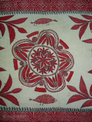 Kantha Quilted and embroidered cotton kantha Probably From East Bengal.(Bangladesh) region.India.Its size is 46cmX64cm(DSC00018 New).                  