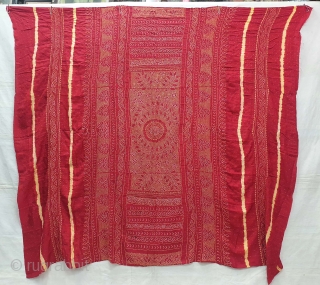 Ceremonial Tie and Dye Odhani known as Kumbhi,Tie and Dye Work with Badla work on the Gajji-Silk From Kutch Region of Gujarat, India. c.1900. Its size is 145cmX175cm. This were Traditionally used  ...