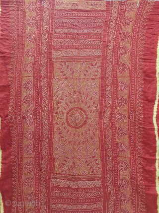Ceremonial Tie and Dye Odhani known as Kumbhi,Tie and Dye Work with Badla work on the Gajji-Silk From Kutch Region of Gujarat, India. c.1900. Its size is 145cmX175cm. This were Traditionally used  ...
