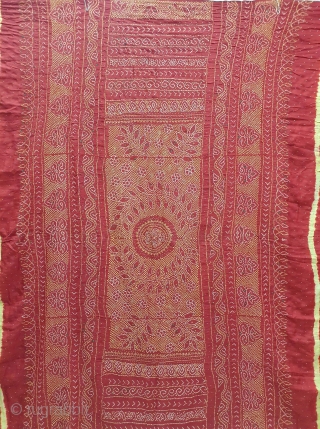 Ceremonial Tie and Dye Odhani known as Kumbhi,Tie and Dye Work with Badla work on the Gajji-Silk From Kutch Region of Gujarat, India. c.1900. Its size is 145cmX175cm. This were Traditionally used  ...