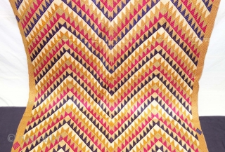 Panch Rangi Lahariya Bagh, Phulkari From West(Pakistan) Punjab. India. known As Panch Rangi Lahariya Bagh, very Rare influence shoowing the Lahariya Deign in the five different Colours. Its size is 125cmX240cm.Floss silk  ...