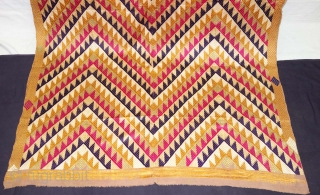 Panch Rangi Lahariya Bagh, Phulkari From West(Pakistan) Punjab. India. known As Panch Rangi Lahariya Bagh, very Rare influence shoowing the Lahariya Deign in the five different Colours. Its size is 125cmX240cm.Floss silk  ...