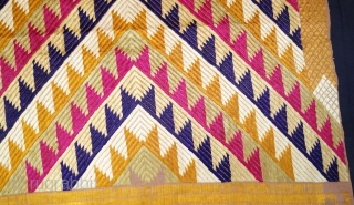 Panch Rangi Lahariya Bagh, Phulkari From West(Pakistan) Punjab. India. known As Panch Rangi Lahariya Bagh, very Rare influence shoowing the Lahariya Deign in the five different Colours. Its size is 125cmX240cm.Floss silk  ...