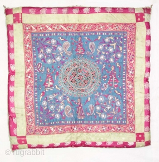 Chakla Pichwai Quilt From Saurashtra Gujarat. India. Silk on Silk Emmbroidery, With Khinkhab Brocade (Real Zari)Broders on the Side.

This was Traditionally used mainly by the Kathi Darbar family of Saurashtra Gujarat India.

C.1825-1850.

Its  ...