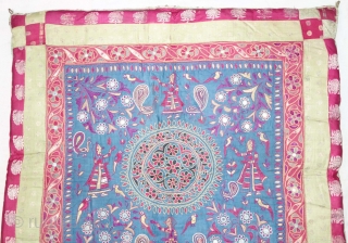 Chakla Pichwai Quilt From Saurashtra Gujarat. India. Silk on Silk Emmbroidery, With Khinkhab Brocade (Real Zari)Broders on the Side.

This was Traditionally used mainly by the Kathi Darbar family of Saurashtra Gujarat India.

C.1825-1850.

Its  ...