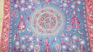 Chakla Pichwai Quilt From Saurashtra Gujarat. India. Silk on Silk Emmbroidery, With Khinkhab Brocade (Real Zari)Broders on the Side.

This was Traditionally used mainly by the Kathi Darbar family of Saurashtra Gujarat India.

C.1825-1850.

Its  ...