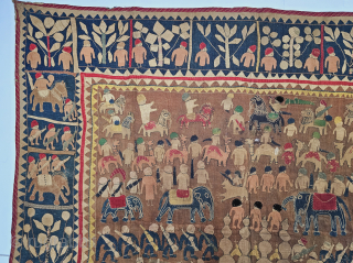 An Rare Indigo Blue Colour , Ceremonial Kanduri shrine Applique Wall Hanging. It is Presented by both Hindu and Muslim Pilgrims as an offering on the grave of the Muslim Prince Sara  ...