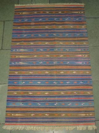 Jail Dhurrie(Cotton)Terracotta-colored striped with mahi motif. Kutch Gujarat, India.Its size is 120X210cm.C.1900. Condition is very good(DSC00523 New).                