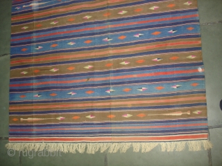 Jail Dhurrie(Cotton)Terracotta-colored striped with mahi motif. Kutch Gujarat, India.Its size is 120X210cm.C.1900. Condition is very good(DSC00523 New).                