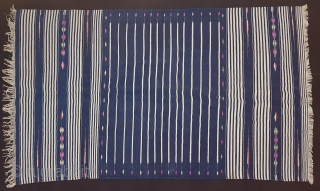 Indigo Blue,Jail Dhurrie(Cotton)Blue-White striped with mahi motif. Bikaner, Rajasthan. India.C.1900.Its size is 115X200cm.Condition is very good(120626 New).                