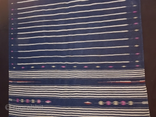 Indigo Blue,Jail Dhurrie(Cotton)Blue-White striped with mahi motif. Bikaner, Rajasthan. India.C.1900.Its size is 115X200cm.Condition is very good(120626 New).                