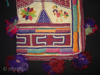 Embroidery Dowry Bag from Proper Chotila District of Saurashtra Gujarat India.Embroidery with wool on Cotton,From Rabari shepherd caste family.its size is 25cmX37cm(DSC03883 New).
          