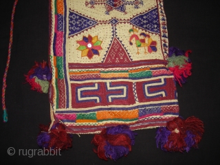 Embroidery Dowry Bag from Proper Chotila District of Saurashtra Gujarat India.Embroidery with wool on Cotton,From Rabari shepherd caste family.its size is 25cmX37cm(DSC03883 New).
          