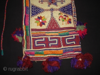 Embroidery Dowry Bag from Proper Chotila District of Saurashtra Gujarat India.Embroidery with wool on Cotton,From Rabari shepherd caste family.its size is 25cmX37cm(DSC03883 New).
          