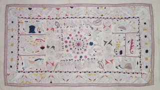 An Rare Storytelling  Folk Embroidery Kantha, Fine  embroidered cotton Kantha Probably from Bengal region of India, India. 

c.1850 -1875

Its size is 102cmX184cm(DSC09447).         