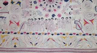 An Rare Storytelling  Folk Embroidery Kantha, Fine  embroidered cotton Kantha Probably from Bengal region of India, India. 

c.1850 -1875

Its size is 102cmX184cm(DSC09447).         