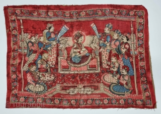 A Rare Maharaja  Empire Manchester Print Chakla (Wall Hanging) From Manchester England made for the Indian Market. India. Roller Printed on Cotton.
someone Glued on the Canvas  

C.1900.

Its size is 50cmX60cm  ...