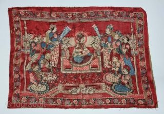 A Rare Maharaja  Empire Manchester Print Chakla (Wall Hanging) From Manchester England made for the Indian Market. India. Roller Printed on Cotton.
someone Glued on the Canvas  

C.1900.

Its size is 50cmX60cm  ...