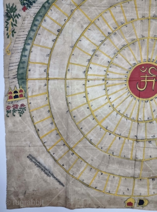 Jain cosmological map Mandala As a Plan of Jambudvipa or Adhidvipa Pata, Gujarat, Western India, 
Made On the Cotton .

Mid-19th Century. 

Its Size is 93cm x 94cm.

Jambudvipa or Adhidvipa Pata, is the  ...