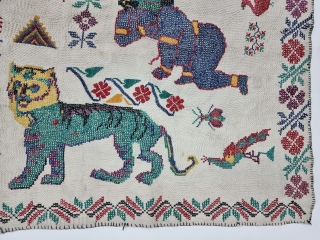 Very Fine Folk Cross Stitch  Kantha , Quilted and embroidered cotton kantha Probably From East Bengal(Bangladesh) region, India. 

c.1900-1925

Its size is 80cmX139cm (20230929_155230).         