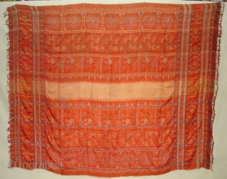 Weft Ikat From Orissa India,with Lion figures,Circa 1900.Its size is 160X200 Cm(DSC01220 New).                    