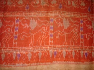 Weft Ikat From Orissa India,with Lion figures,Circa 1900.Its size is 160X200 Cm(DSC01220 New).                    