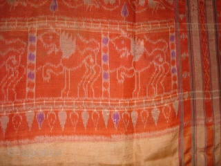 Weft Ikat From Orissa India,with Lion figures,Circa 1900.Its size is 160X200 Cm(DSC01220 New).                    