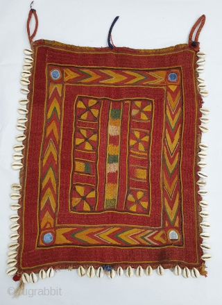 Rare Ceremonial Banjara Gala From Karnataka,South India. India.Embroidered on cotton. Gala is traditionally used by women to carry pots on their heads.C.1900.Its size is 28cmX35cm(20191128_145508).
        