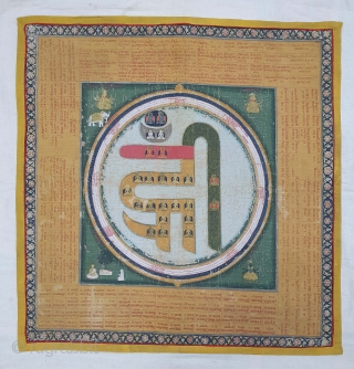 A Roller Print Jain Cosmological Mandala As a Adhidvipa Pata, Gujarat, Western India, India. On Cotton Cloth, 20th Century. Its Size is 72cmX74cm (20201125_131019).
         