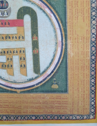 A Roller Print Jain Cosmological Mandala As a Adhidvipa Pata, Gujarat, Western India, India. On Cotton Cloth, 20th Century. Its Size is 72cmX74cm (20201125_131019).
         