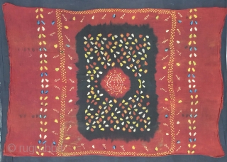 Ceremonial Tie and Dye Rumal (Natural Colors), Tie and Dye Work on the Cotton From Kutch Region of Gujarat, India. 19th Century. Its size is 80cmX108cm. This were Traditionally used mainly by  ...