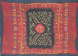 Ceremonial Tie and Dye Rumal (Natural Colors), Tie and Dye Work on the Cotton From Kutch Region of Gujarat, India. 19th Century. Its size is 80cmX108cm. This were Traditionally used mainly by  ...