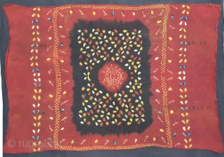 Ceremonial Tie and Dye Rumal (Natural Colors), Tie and Dye Work on the Cotton From Kutch Region of Gujarat, India. 19th Century. Its size is 80cmX108cm. This were Traditionally used mainly by  ...